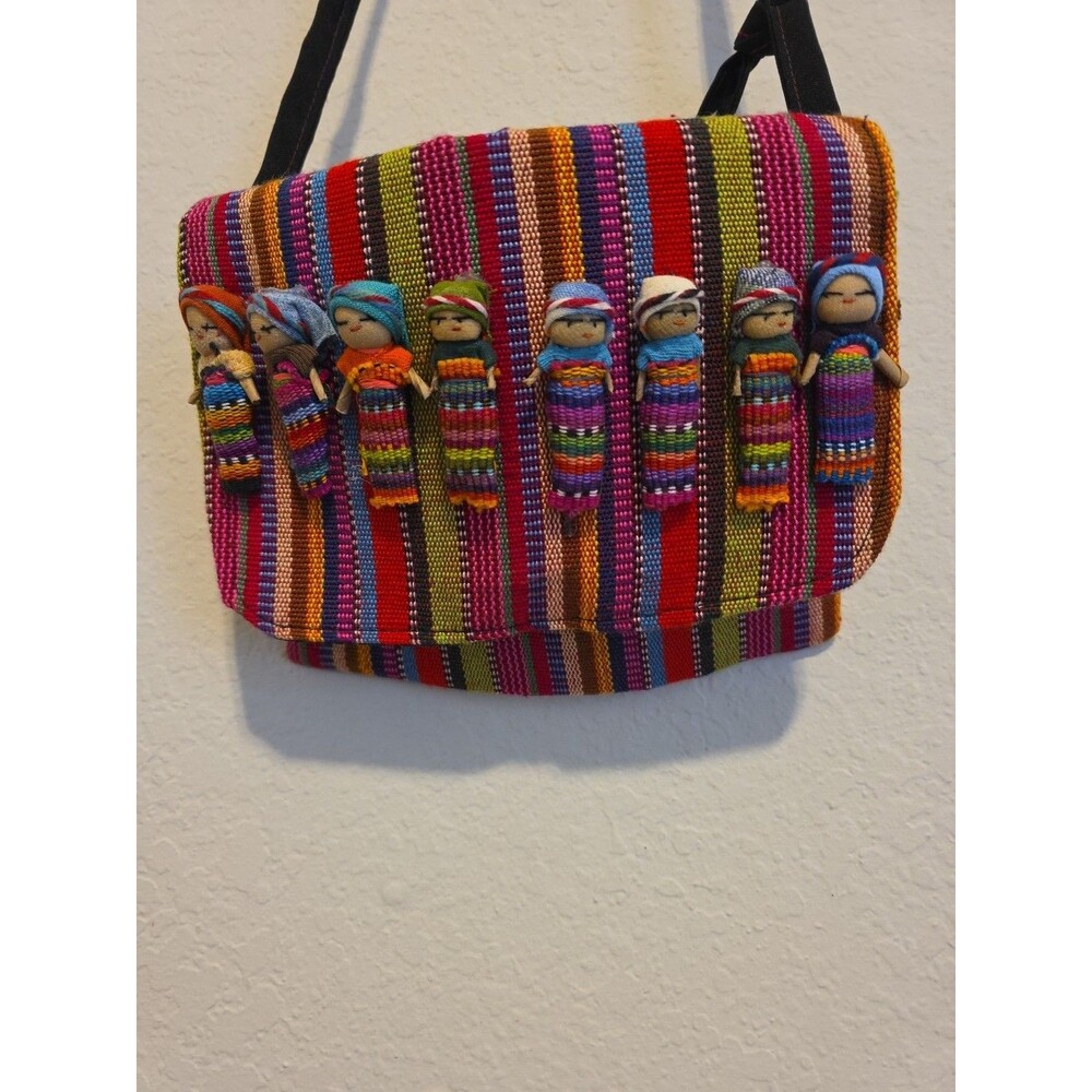 Guatemalan Worry Doll Purse Multicolor Cotton Handmade Boho Pouch Mayan Folk Art